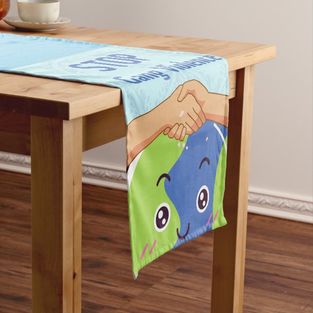 Stop Gang Violence Handshake for Peace Short Table Runner (In Situ)