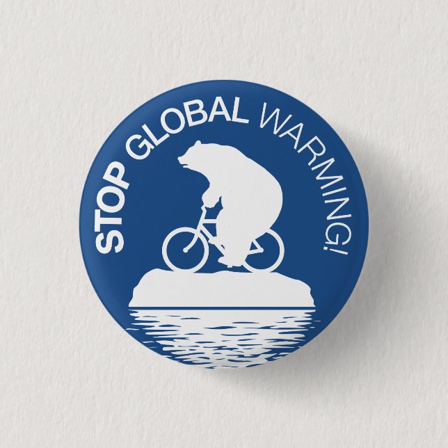 Stop Global Warming Button: Polar Bear Bicycle 1 Inch Round Button (Front)
