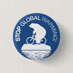 Stop Global Warming Button: Polar Bear Bicycle 1 Inch Round Button