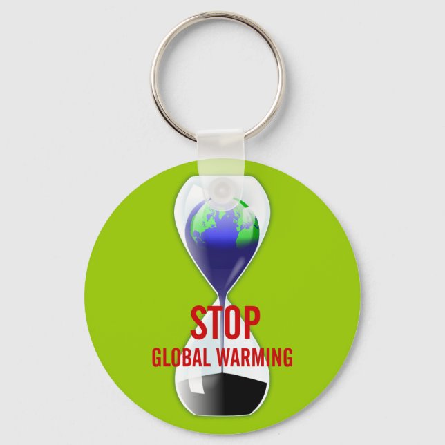 Stop Global Warming Hourglass Keychain (Front)