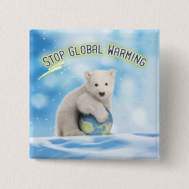 Stop Global Warming Polar Bear Button (Front)