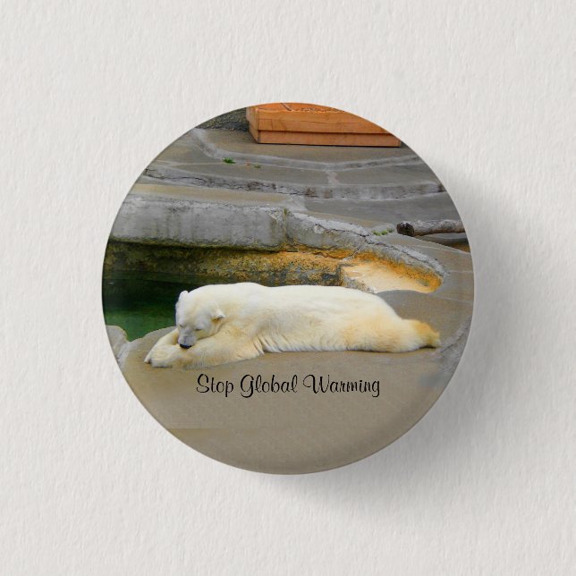 Stop Global Warming Polar Bear Button (Front)