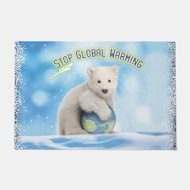 Stop Global Warming Polar Bear Doormat (Front)