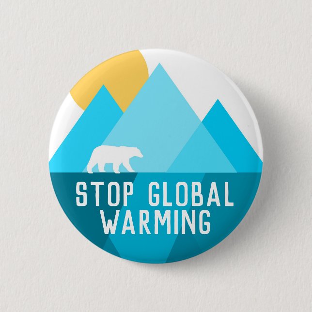 Stop Global Warming Polar Bear Glacier Button (Front)
