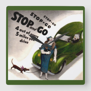 Stop, Go, but don’t hit the fat lady or her dog Square Wall Clock