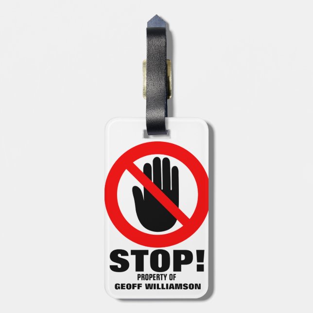 Stop Hands off warning name luggage tag (Back Vertical)
