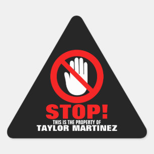 Stop Hands off warning red black custom name id Triangle Sticker
