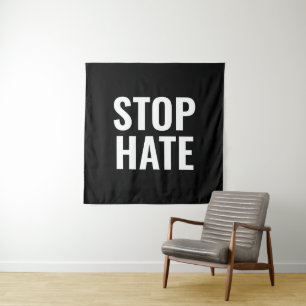 Stop Hate, black white minimalist sign Tapestry