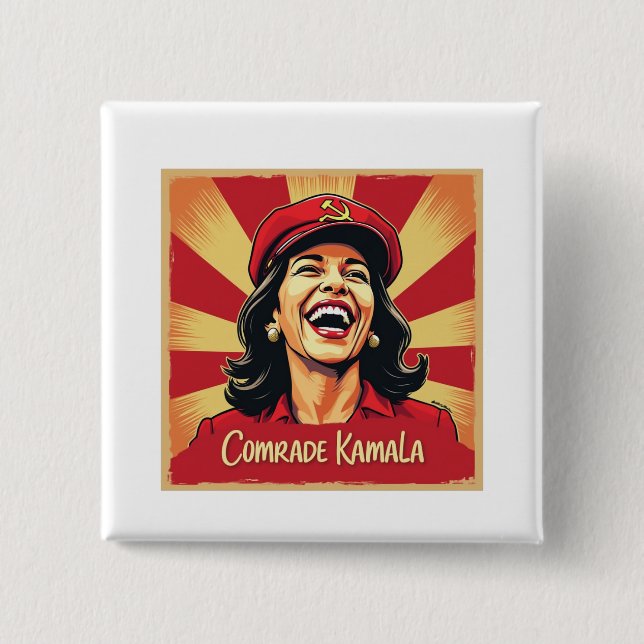 Stop Kamunism Harris Walz 2024 Comrade Kamala 2 Inch Square Button (Front)