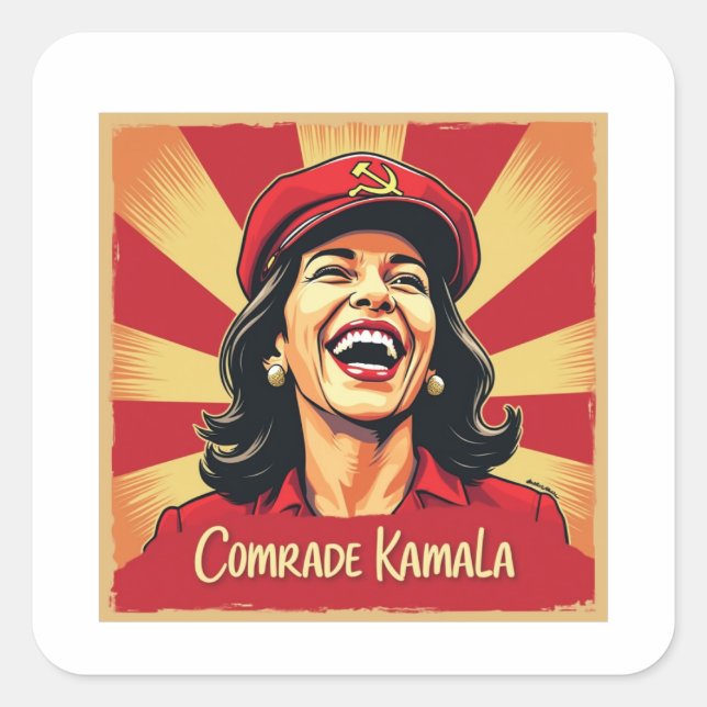 Stop Kamunism Harris Walz 2024 Comrade Kamala Square Sticker (Front)