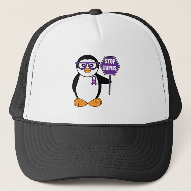 Stop Lupus: Penguin with Sign Trucker Hat (Front)