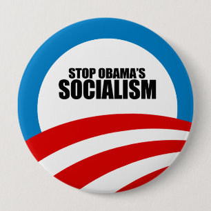 STOP OBAMA SOCIALISM 4 INCH ROUND BUTTON