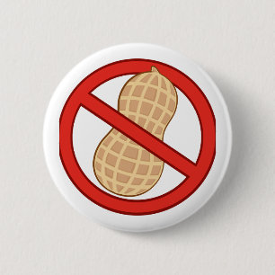 STOP PEANUTS ALLERGIC CARTOON WARNING SIGN GRAPHIC 2 INCH ROUND BUTTON