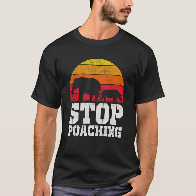 Stop Poaching Elephant Rhino Vintage Wildlife T-Shirt (Front)