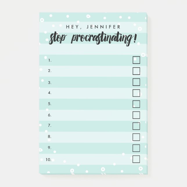 Stop Procrastinating - Mint - Checkbox To Do List Post-it Notes (Front)