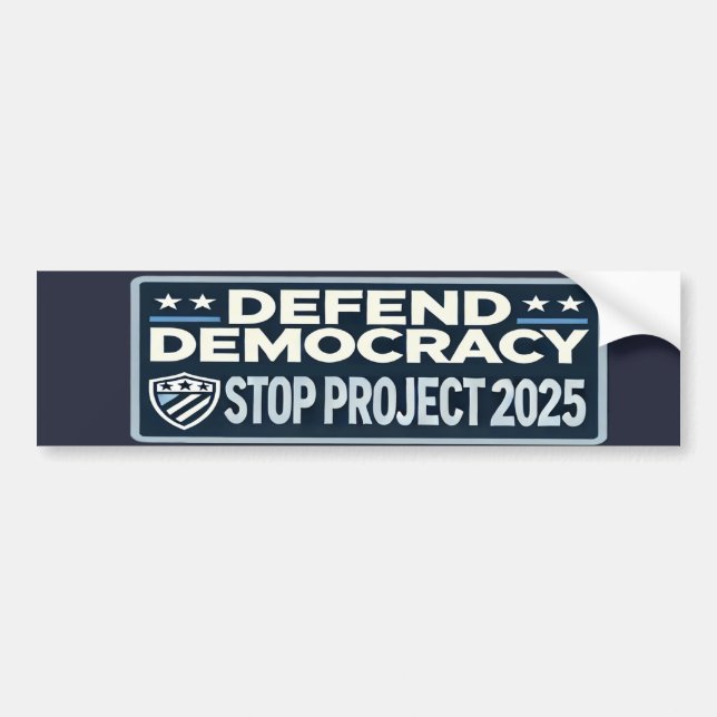 Stop Project 2025 - Defend Democracy - Vote Blue Bumper Sticker (Front)