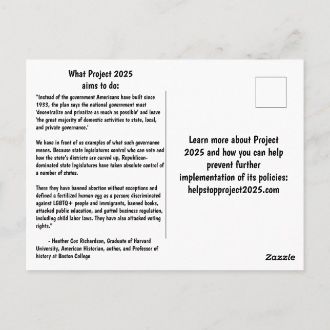 Stop Project 2025 Postcard (Back)