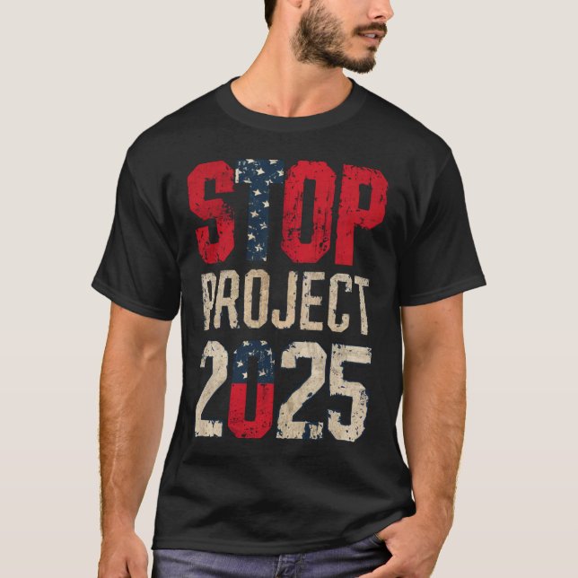 Stop Project 2025 Trump Biden Vintage T-Shirt (Front)