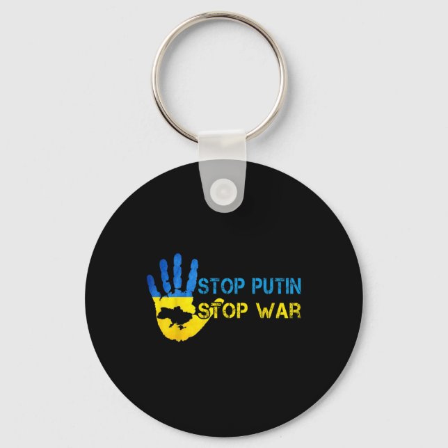 Stop Putin Stop War Support Ukraine I Stand With U Keychain (Front)