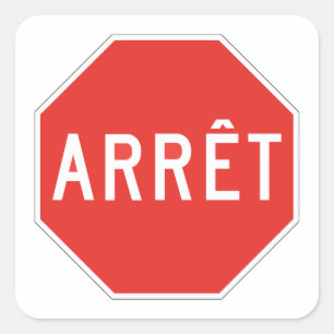 Stop, Quebec, Traffic Sign, Canada Square Sticker
