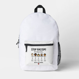 Stop racism we're all human printed backpack