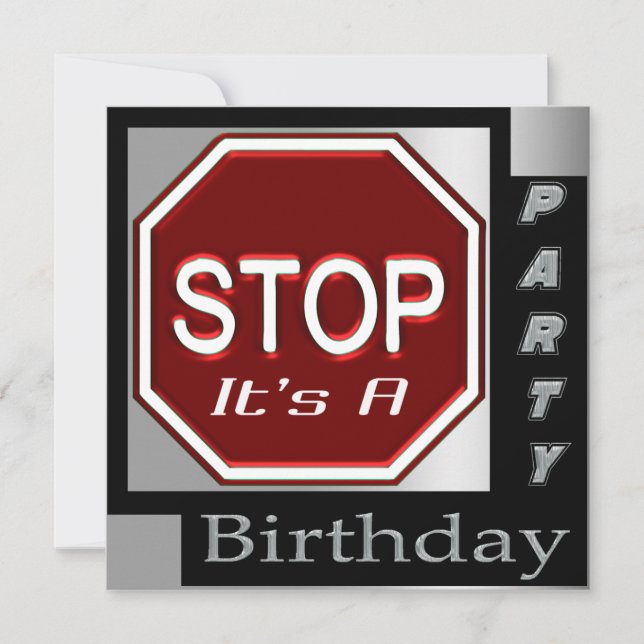 Stop Sign Customized Birthday Party Invitations (Front)