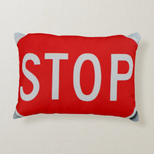 Stop Sign Grey / Red and White Accent Pillow