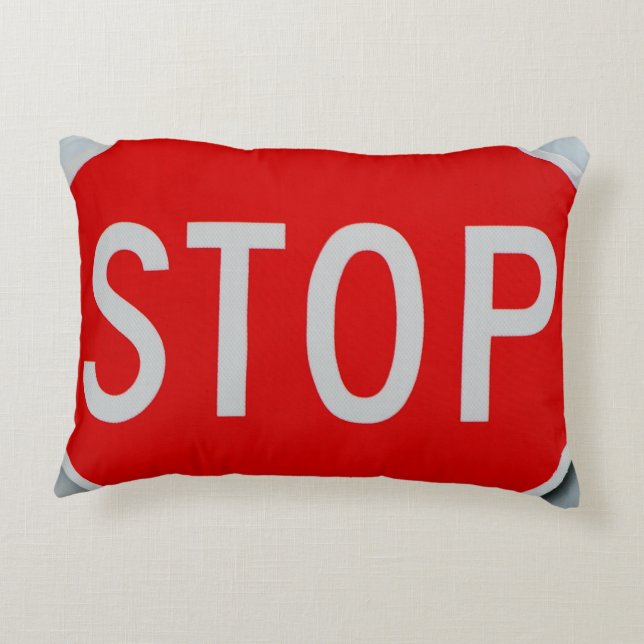 Stop Sign Grey / Red and White Accent Pillow (Back)
