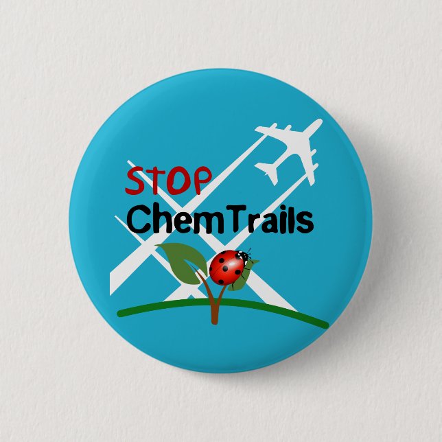 Stop Sign Plane Aerosol Trails LadyBug 2 Inch Round Button (Front)