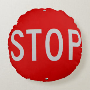 Stop Sign Red and White Round Pillow