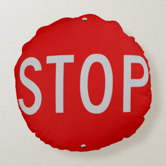 Stop Sign Red and White Round Pillow