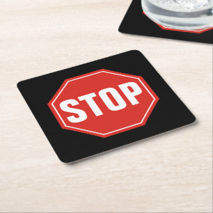 STOP Sign Square Paper Coaster