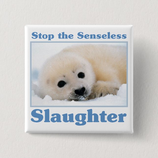 Stop slaughter-seals 2 inch square button (Front)