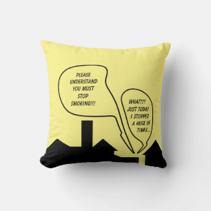 Stop Smoking Ironic Black Monochrome Cartoon Throw Pillow