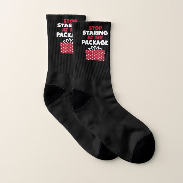 Stop Staring At My Package Sarcastic Christmas Gif Socks (Pair)