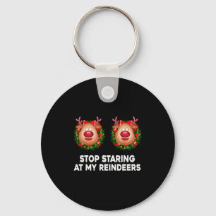 Stop Staring At My Reindeers Ugly Gag Xmas Sweater Keychain