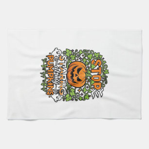 Stop Staring Pumpkins Halloween Ghosts Bats_1 Kitchen Towel