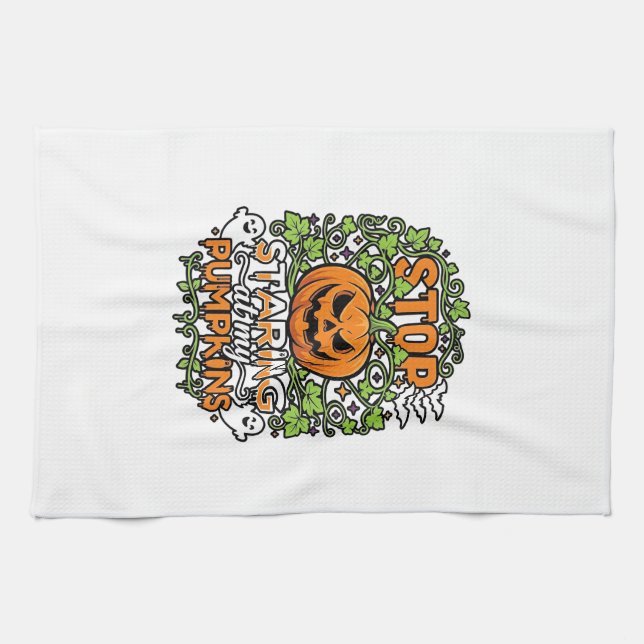 Stop Staring Pumpkins Halloween Ghosts Bats_1 Kitchen Towel (Horizontal)