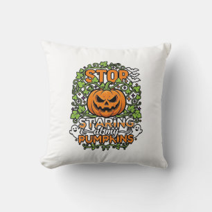Stop Staring Pumpkins Halloween Ghosts Bats_1 Throw Pillow