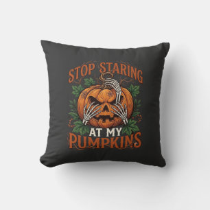 Stop Staring Pumpkins Halloween Skeleton Hands_1 Throw Pillow