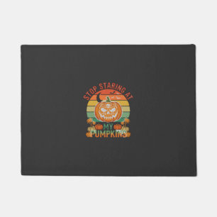 Stop Staring Pumpkins Halloween Skull Retro Sunset Doormat