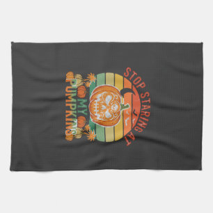 Stop Staring Pumpkins Halloween Skull Retro Sunset Kitchen Towel