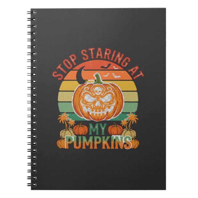Stop Staring Pumpkins Halloween Skull Retro Sunset Notebook (Front)