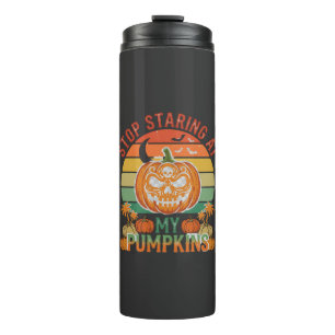 Stop Staring Pumpkins Halloween Skull Retro Sunset Thermal Tumbler