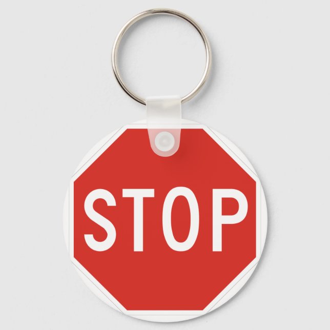 Stop Street Road Sign Symbol Caution Traffic Keychain (Front)