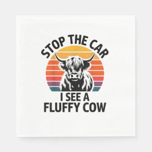 Stop The Car I See Fluffy Cow Retro Highland Cow L Napkin