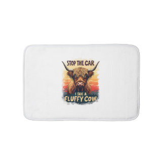 Stop The Car I See Fluffy Cow Retro Highland Cow p Bath Mat