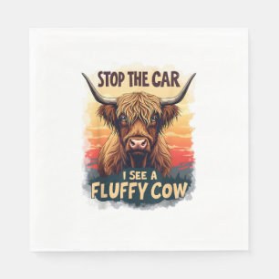 Stop The Car I See Fluffy Cow Retro Highland Cow p Napkin