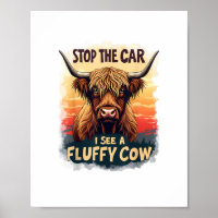 Stop The Car I See Fluffy Cow Retro Highland Cow p