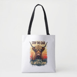 Stop The Car I See Fluffy Cow Retro Highland Cow p Tote Bag
